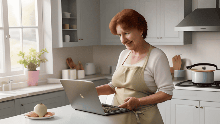 Flexible virtual assistant working from home kitchen, providing remote administrative support, online customer service, and virtual office solutions for small businesses and entrepreneurs.