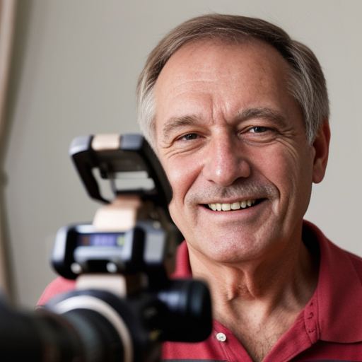 Man standing in front of a video camera smiling.