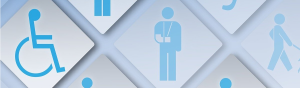 Light blue collection of icons illustrating accissibility